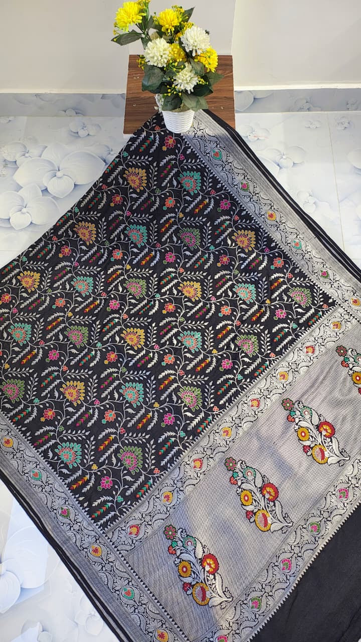 Pure Silk Tussar Banarasi Saree with All-over Meenakari Jaal Woven Pattern TSS12