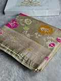 Beige Luxury Banarasi Mashru Silk Saree with Intricate Jaal Meena Work MKS126