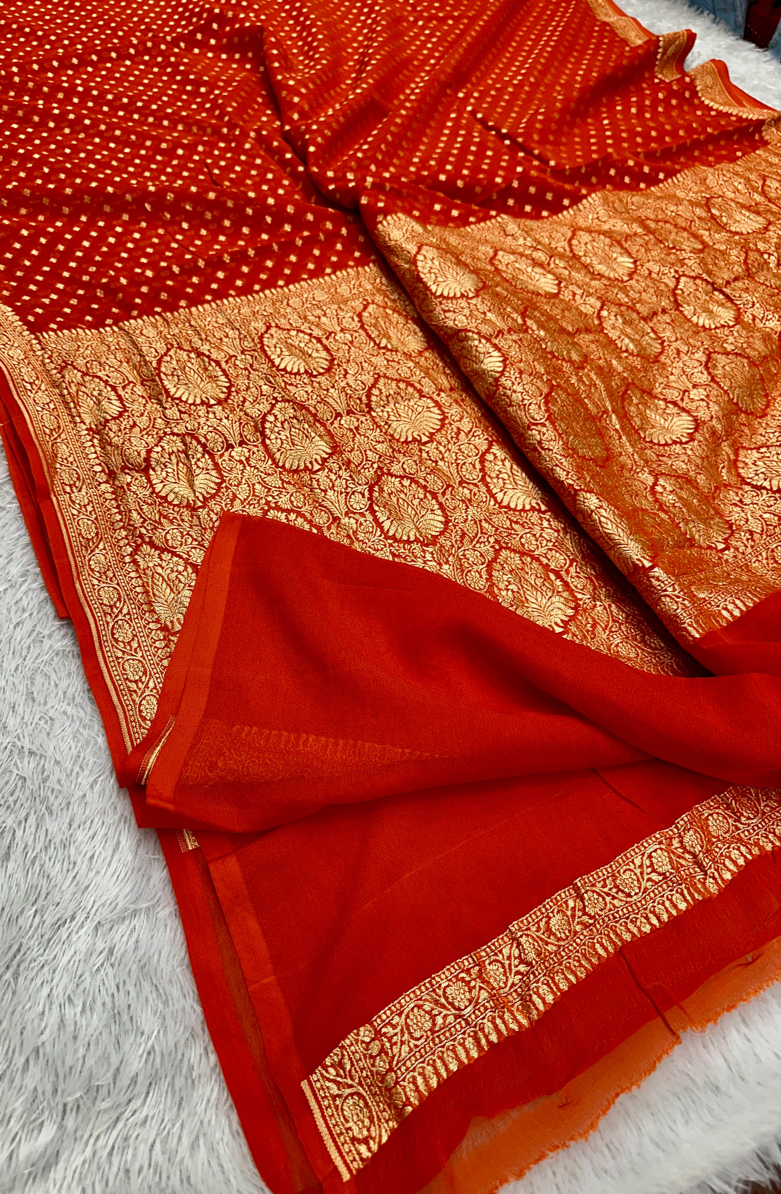 Pure Natural Silk Khaddi Georgette Saree – Orange | Jaal Woven Design PSG11