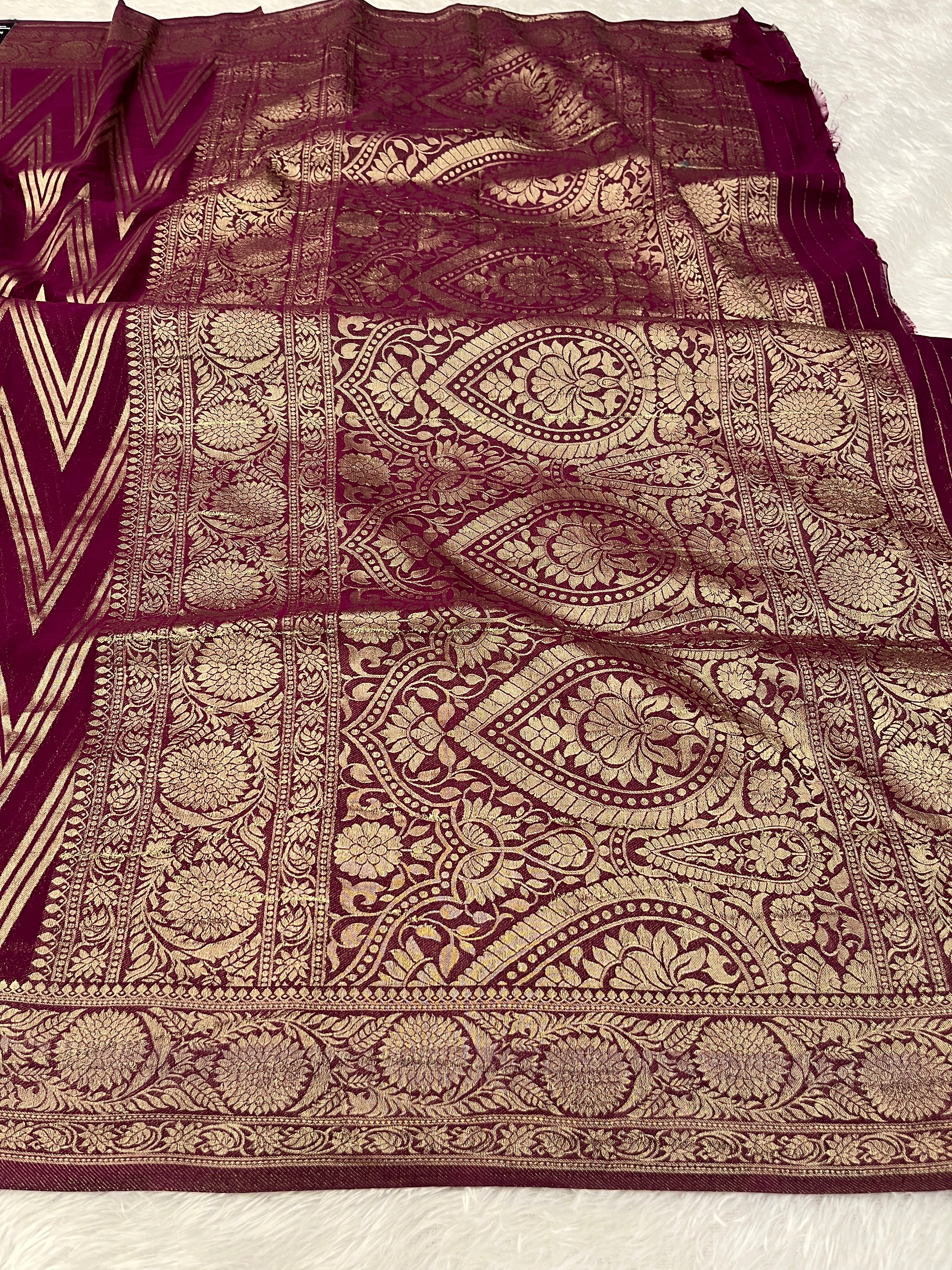 Chinon Silk Zig Zag Design Wine Color Saree CN09
