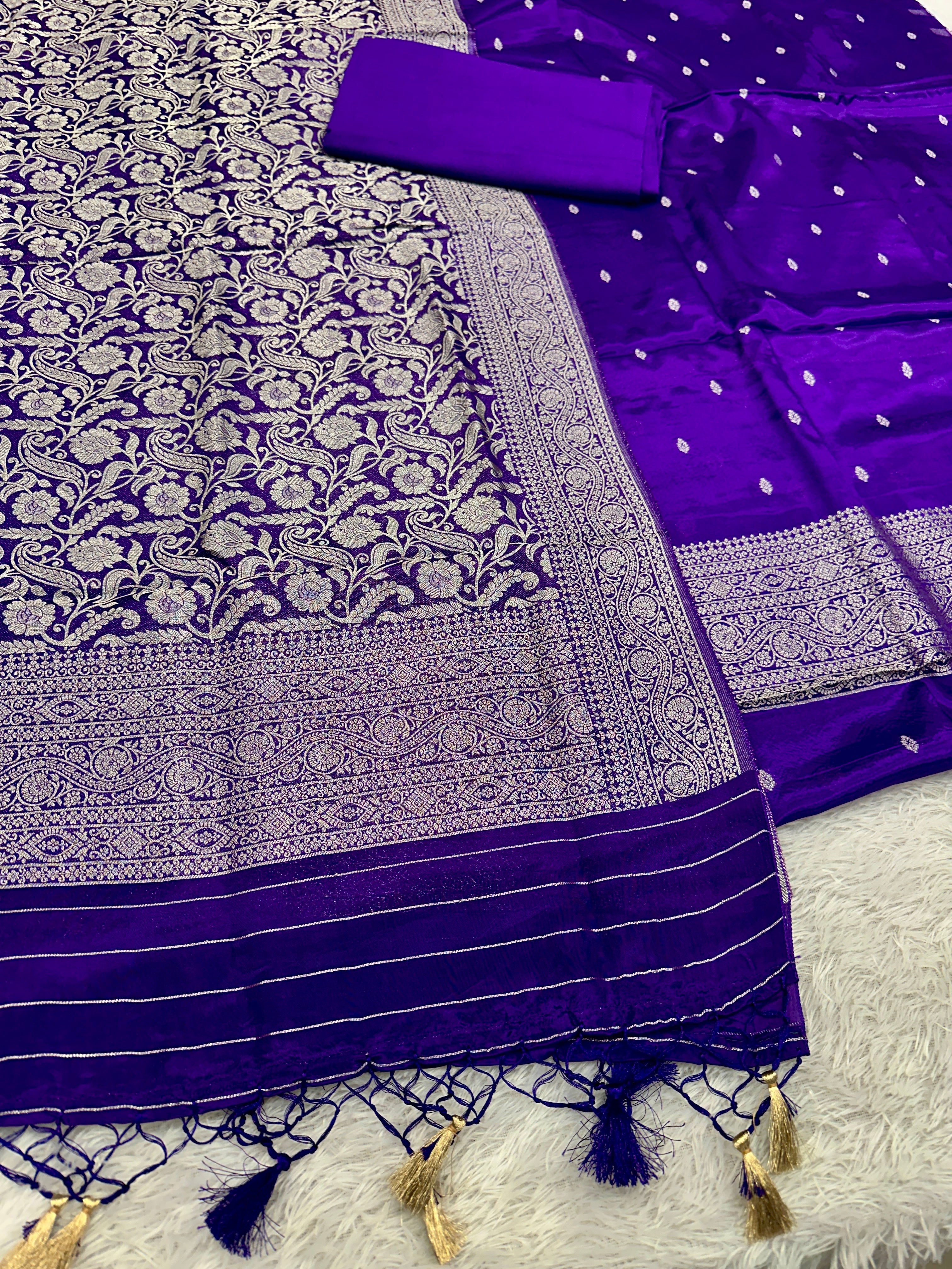 ✨ Banarasi Jacquard Gap Buti HO Silk 3-Piece Unstitched Dress Material MSS14