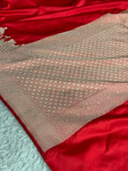 Red Ghat Silk Saree with Rich Zari Woven Pallu & Zari Border – MKS817