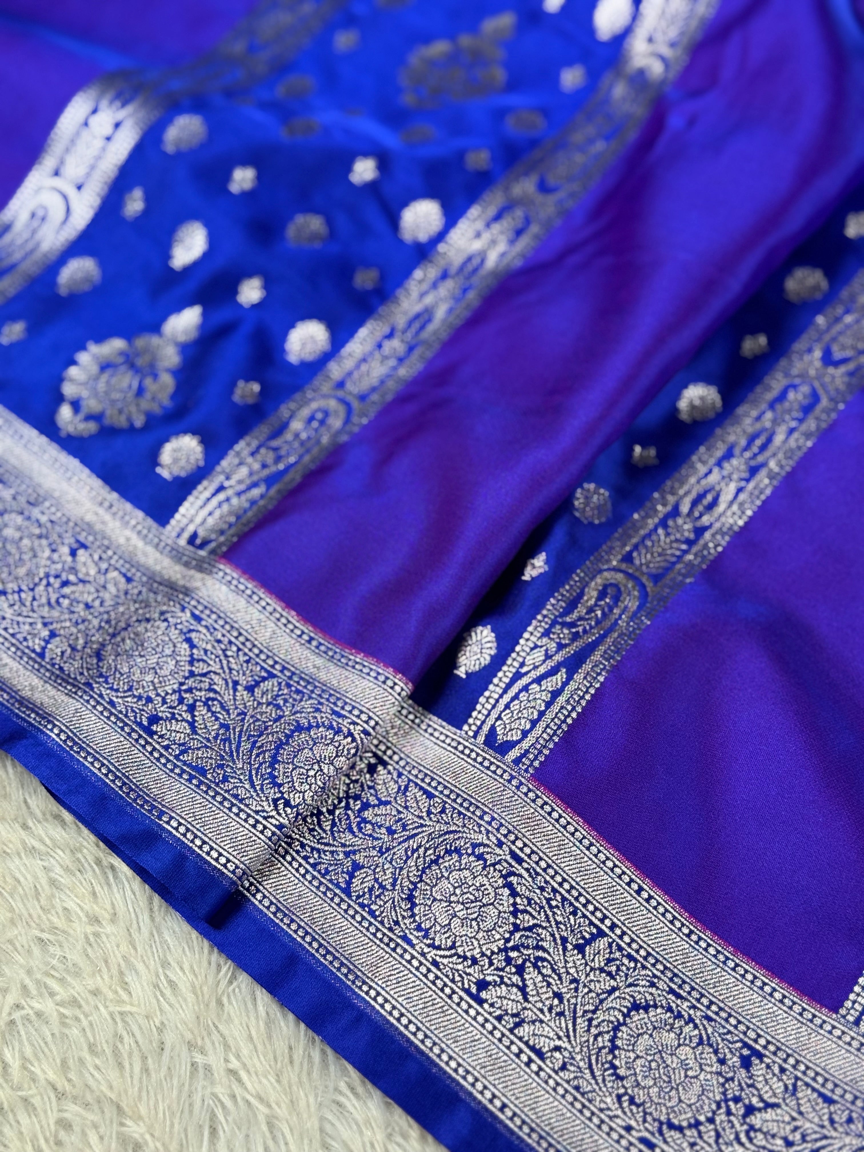 ✨ Royal Blue Rangkaat Mashru Kataan Silk Saree – MKS685 ✨