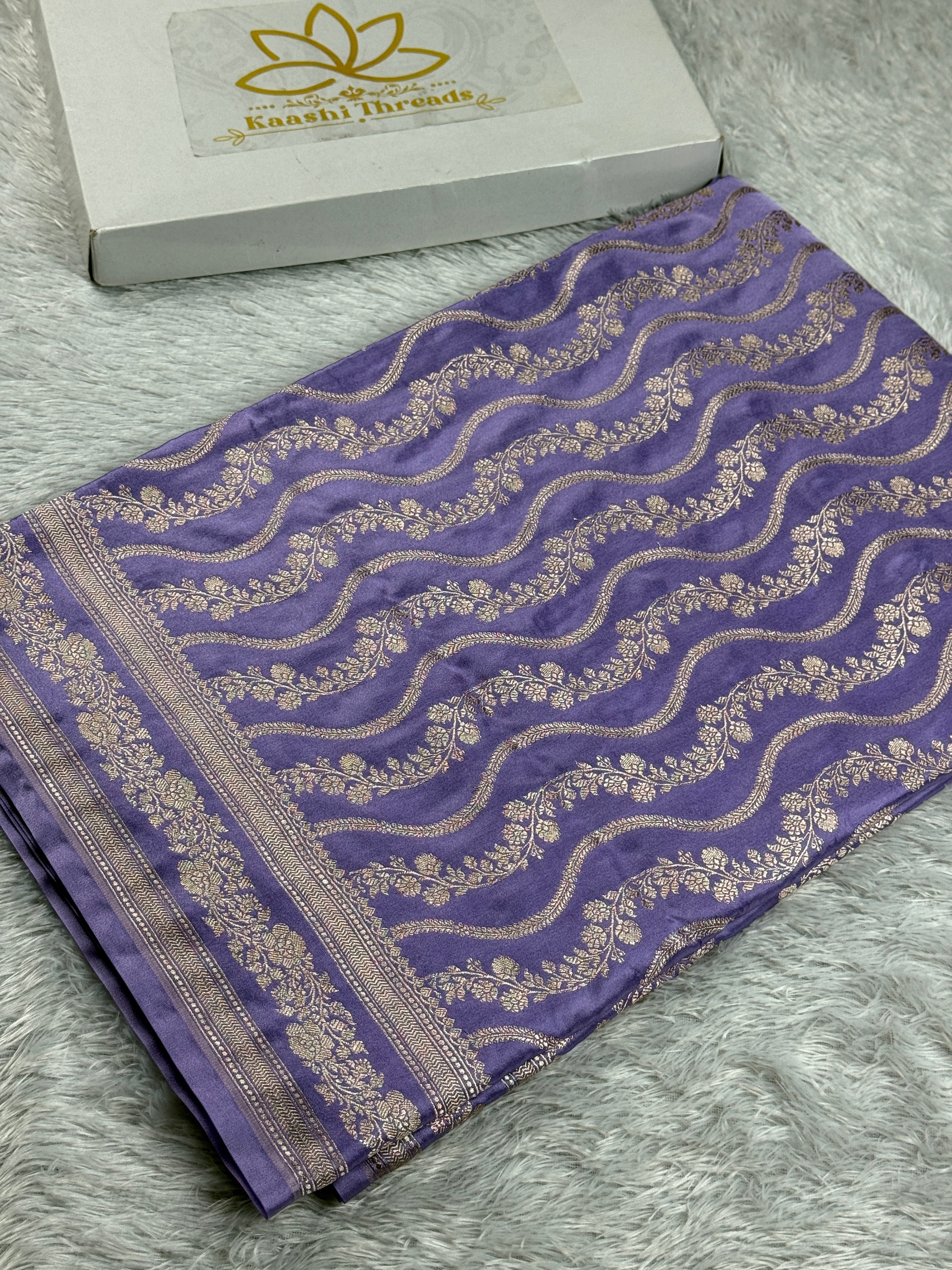 Lavender Mashru Kataan Silk Saree with Jaal Woven Pattern | MKS504