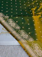 Green Yellow Mashru Kataan Silk Banarasi Saree with Zari Buta Design | MKS741 | Kaashi Threads