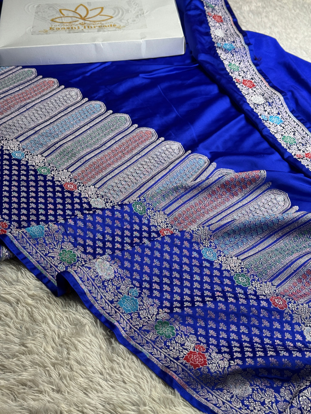 Royal Blue Meena Work Banarasi Mashru Silk Saree with Jacquard Weave MKS301