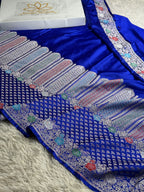 Royal Blue Meena Work Banarasi Mashru Silk Saree with Jacquard Weave MKS301