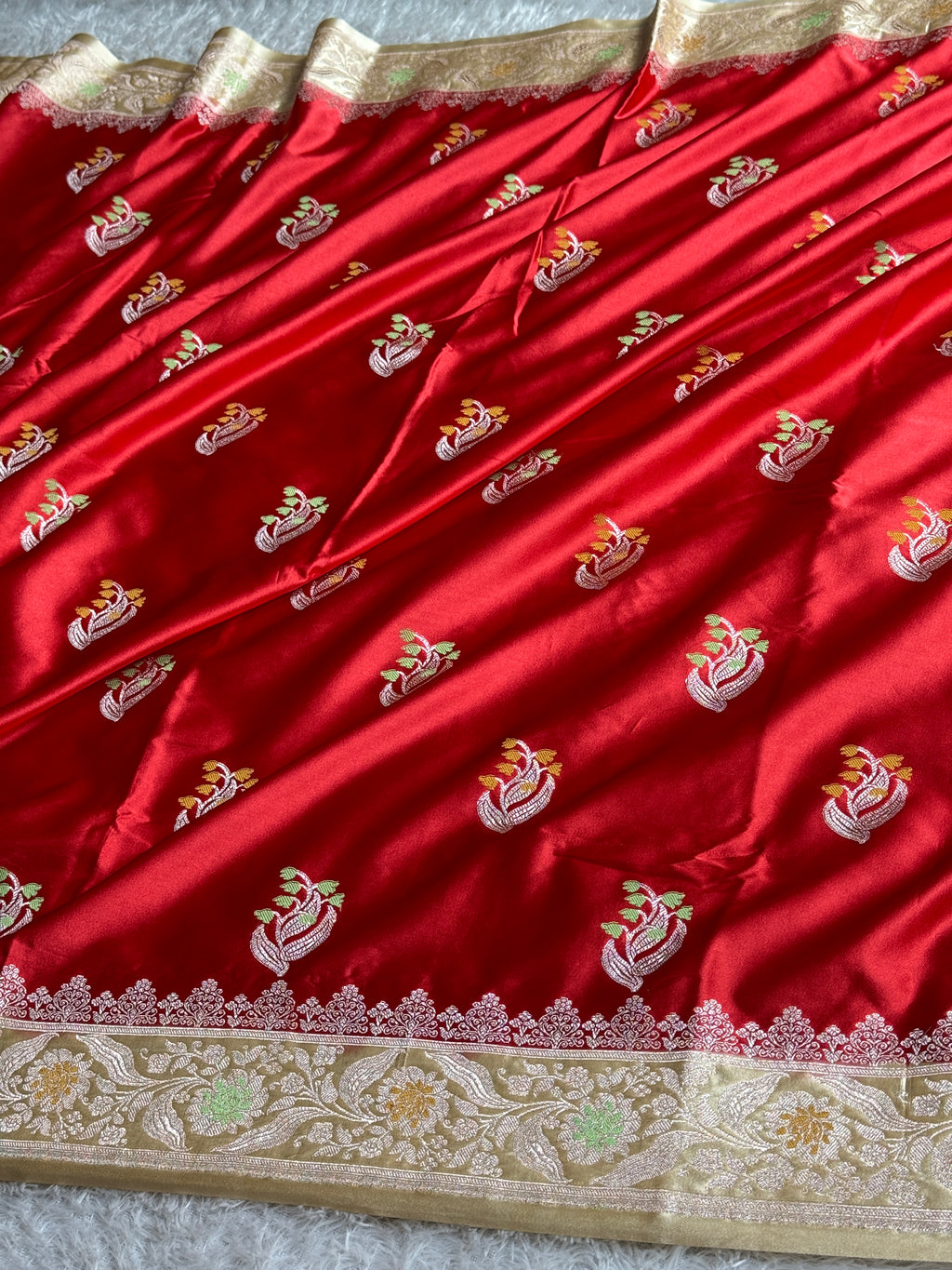 Maroon Beige Mashru Kataan Silk Saree with Silver Zari Meenakari Buta | MKS661