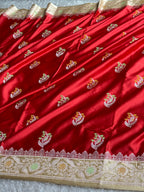 Maroon Beige Mashru Kataan Silk Saree with Silver Zari Meenakari Buta | MKS661