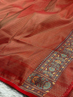 Cream & Red Jamwaar Woven Banarasi Mashru Silk Saree with Traditional Thread Work JMW11