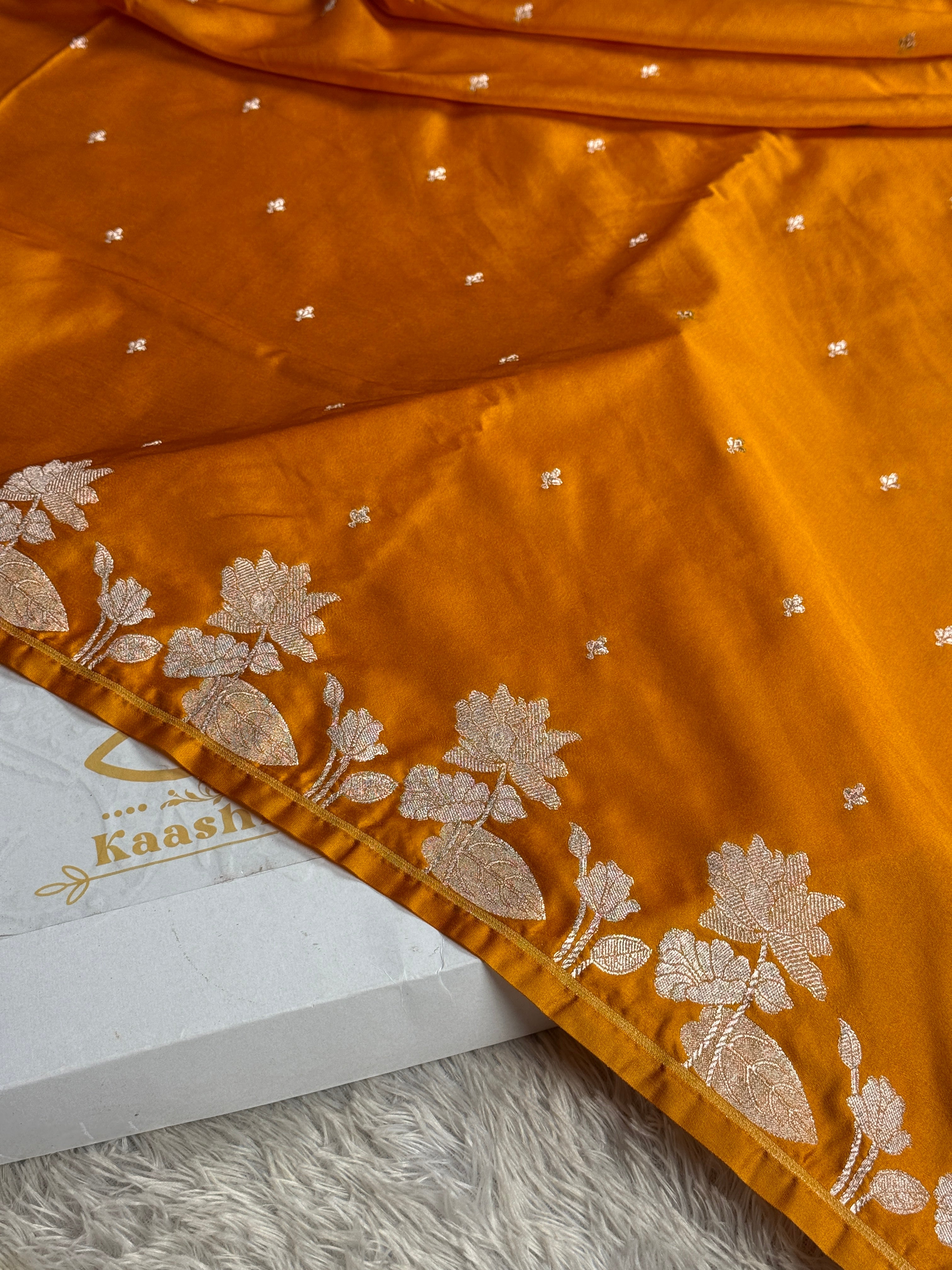 Mustard Banarasi Mashru Silk Saree with Raw Mango Buta Jacquard Woven Design MKS166