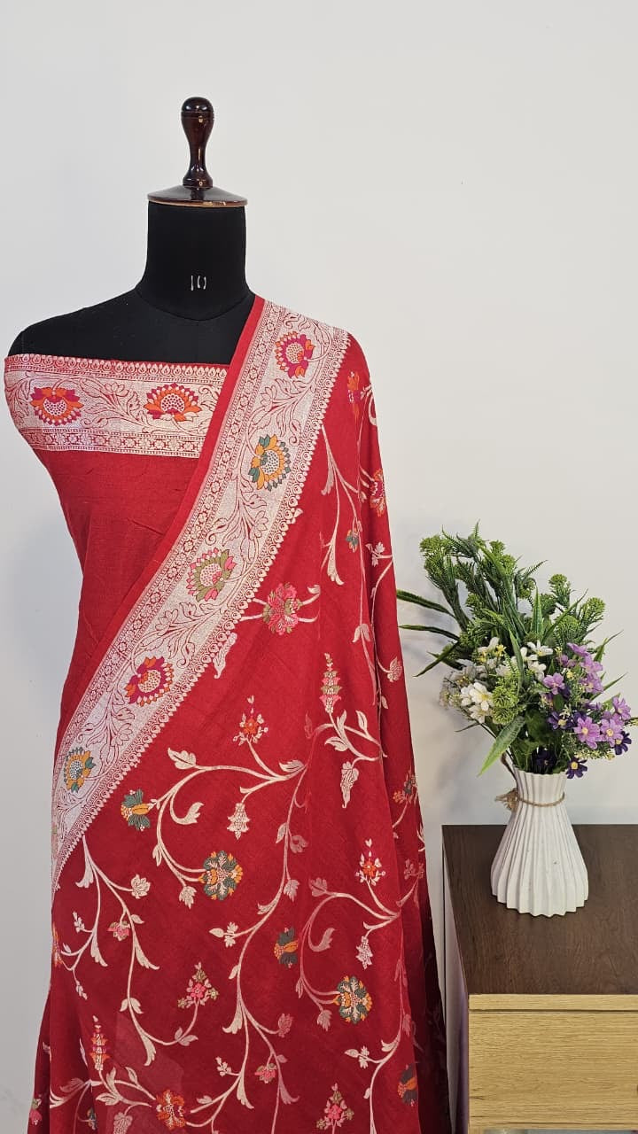 Pure Silk Tussar Banarasi Saree with All-over Meenakari Jaal Woven Pattern TSS12