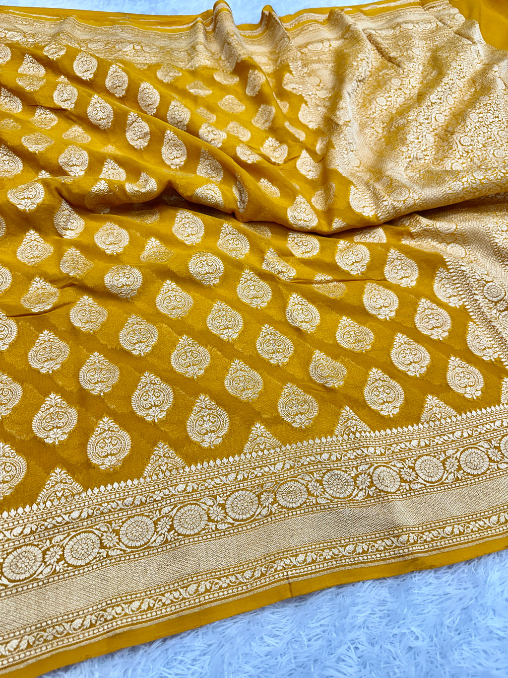 Yellow Pure Natural Silk Khaddi Georgette Saree with Buta Woven Design | PSG11