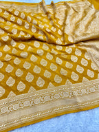 Yellow Pure Natural Silk Khaddi Georgette Saree with Buta Woven Design | PSG11