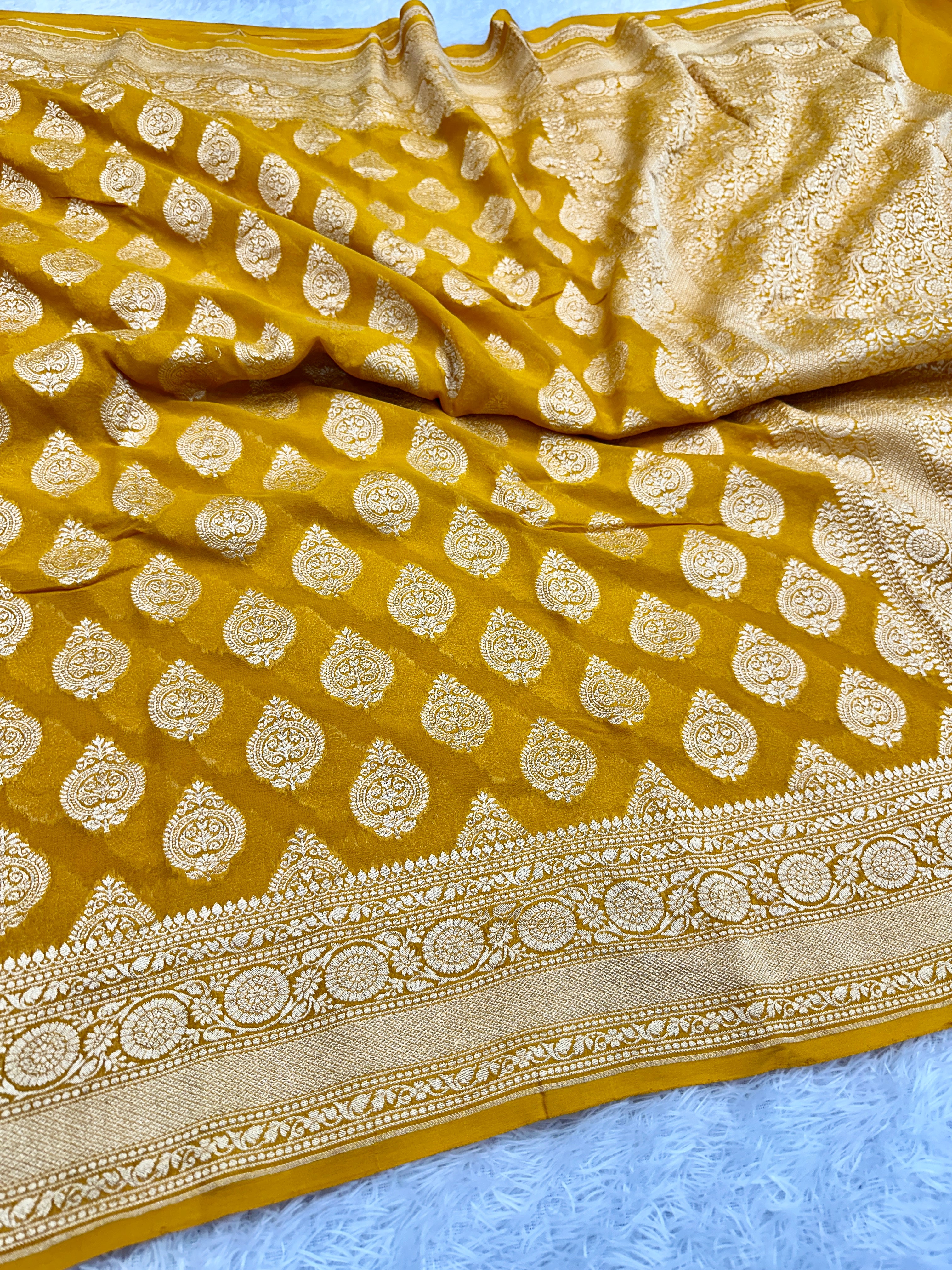 Yellow Pure Natural Silk Khaddi Georgette Saree with Buta Woven Design | PSG11