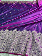 Purple Magenta Dual Shade Mashru Kataan Silk Saree with Buta Woven Design & Rich Pallu | MKS663