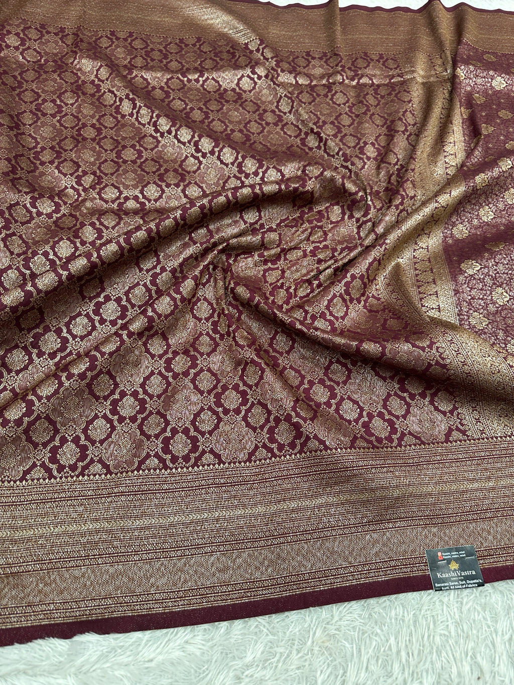 Wine Banarasi Dupion Silk Saree with Embossed Antique Zari Weaving & Rich Antique Zari Pallu | STF99
