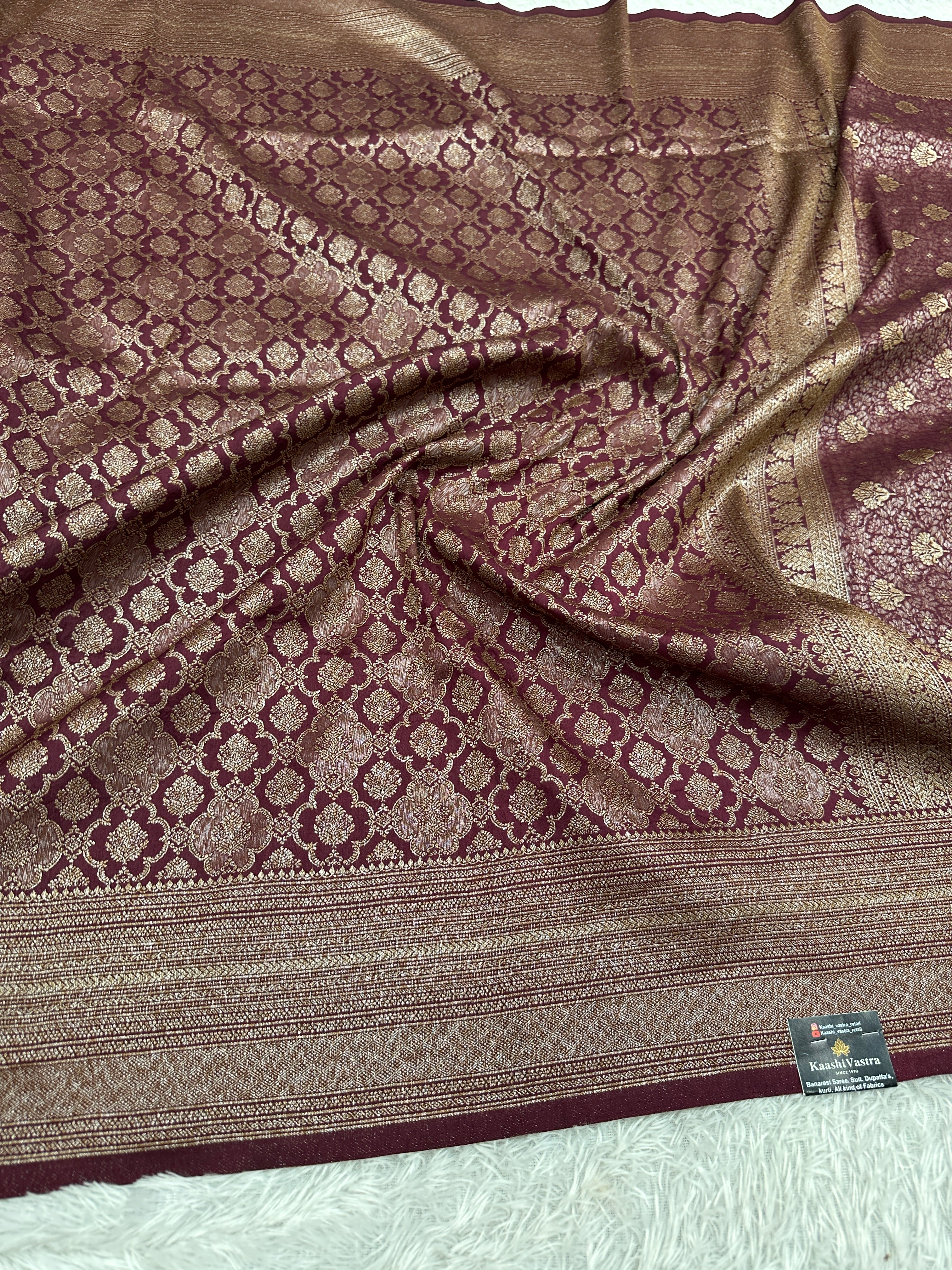 Wine Banarasi Dupion Silk Saree with Embossed Antique Zari Weaving & Rich Antique Zari Pallu | STF99