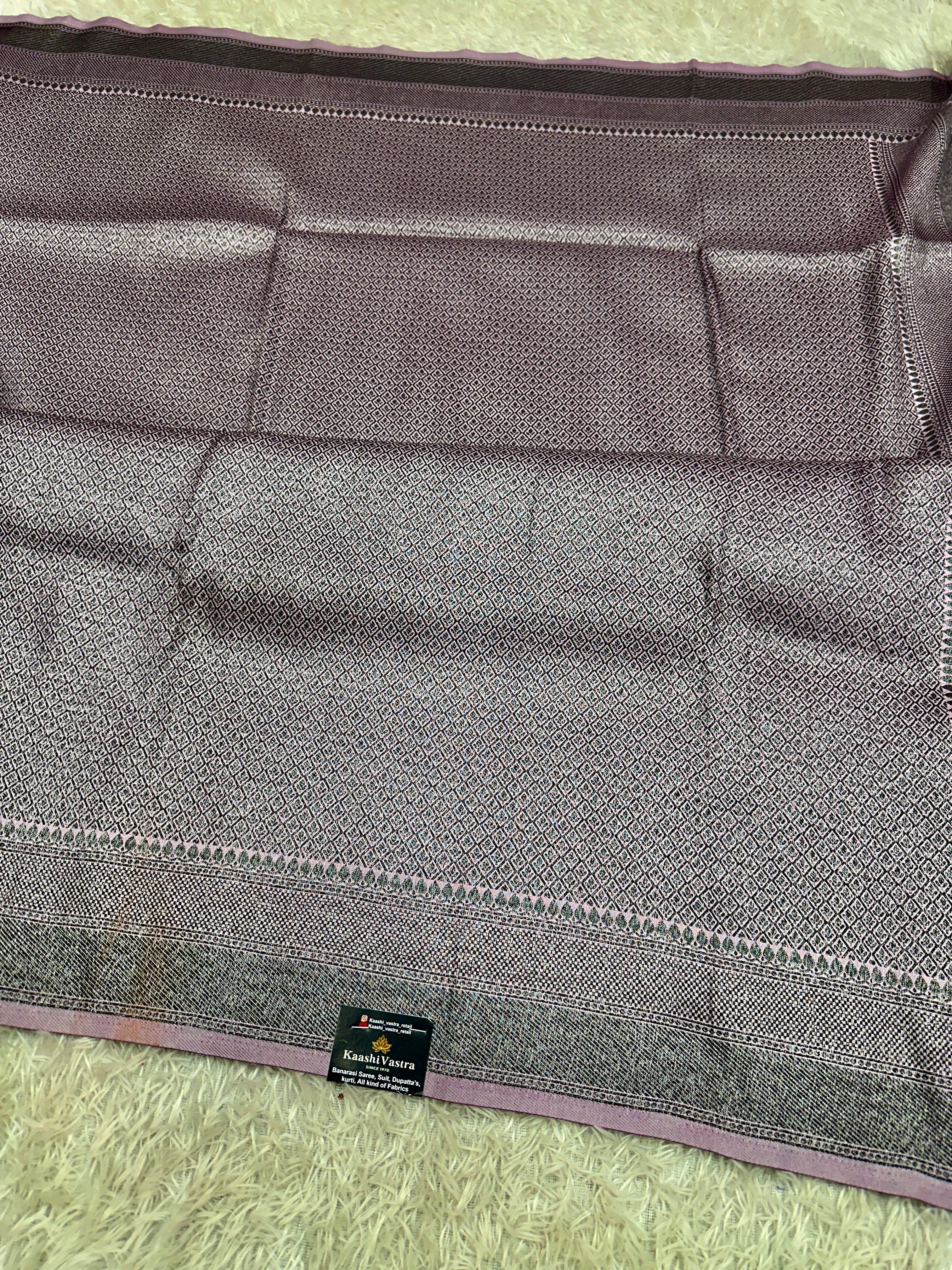 STF55 – Elegant Lavender Dupion Saree with Embossed Square Woven Designs