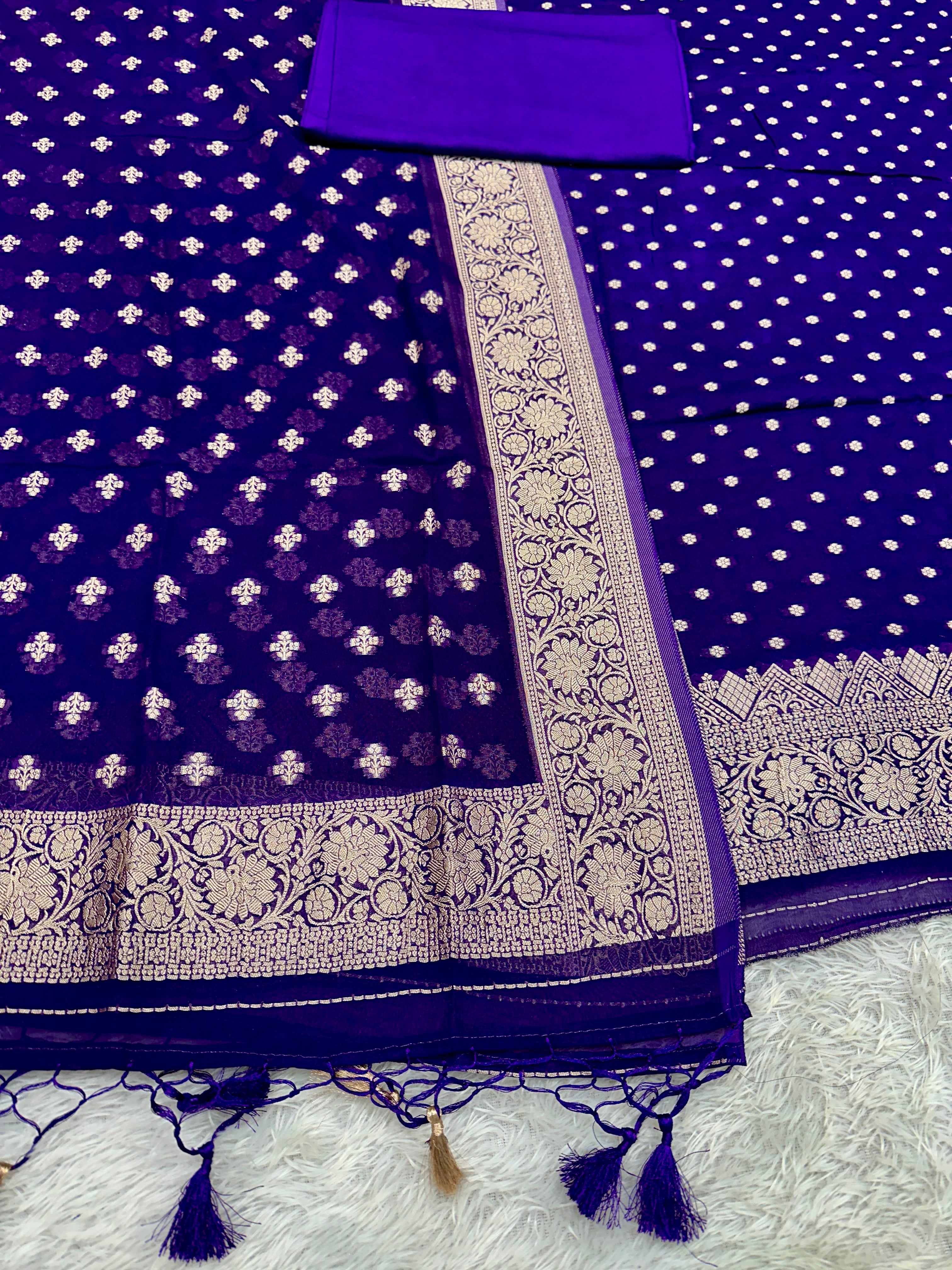 Banarasi Jacquard Zari Georgette Suit Dress – 3 Pc Set MSS25