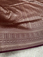 Wine Banarasi Dupion Silk Saree with Embossed Antique Zari Weaving & Rich Antique Zari Pallu | STF86