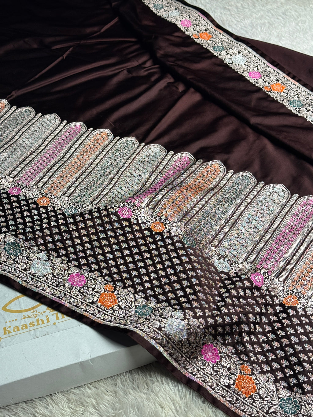 ✨ Royal Wine Meenakari Woven Banarasi Satin Mashru Silk Saree with Scalloped Border MKS212