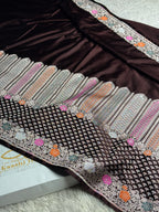 ✨ Royal Wine Meenakari Woven Banarasi Satin Mashru Silk Saree with Scalloped Border MKS212