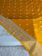Mustard Yellow Banarasi Mashru Kataan Silk Saree with Zari Buta Weaving | Rich Zari Pallu | MKS637 | Kaashi Threads