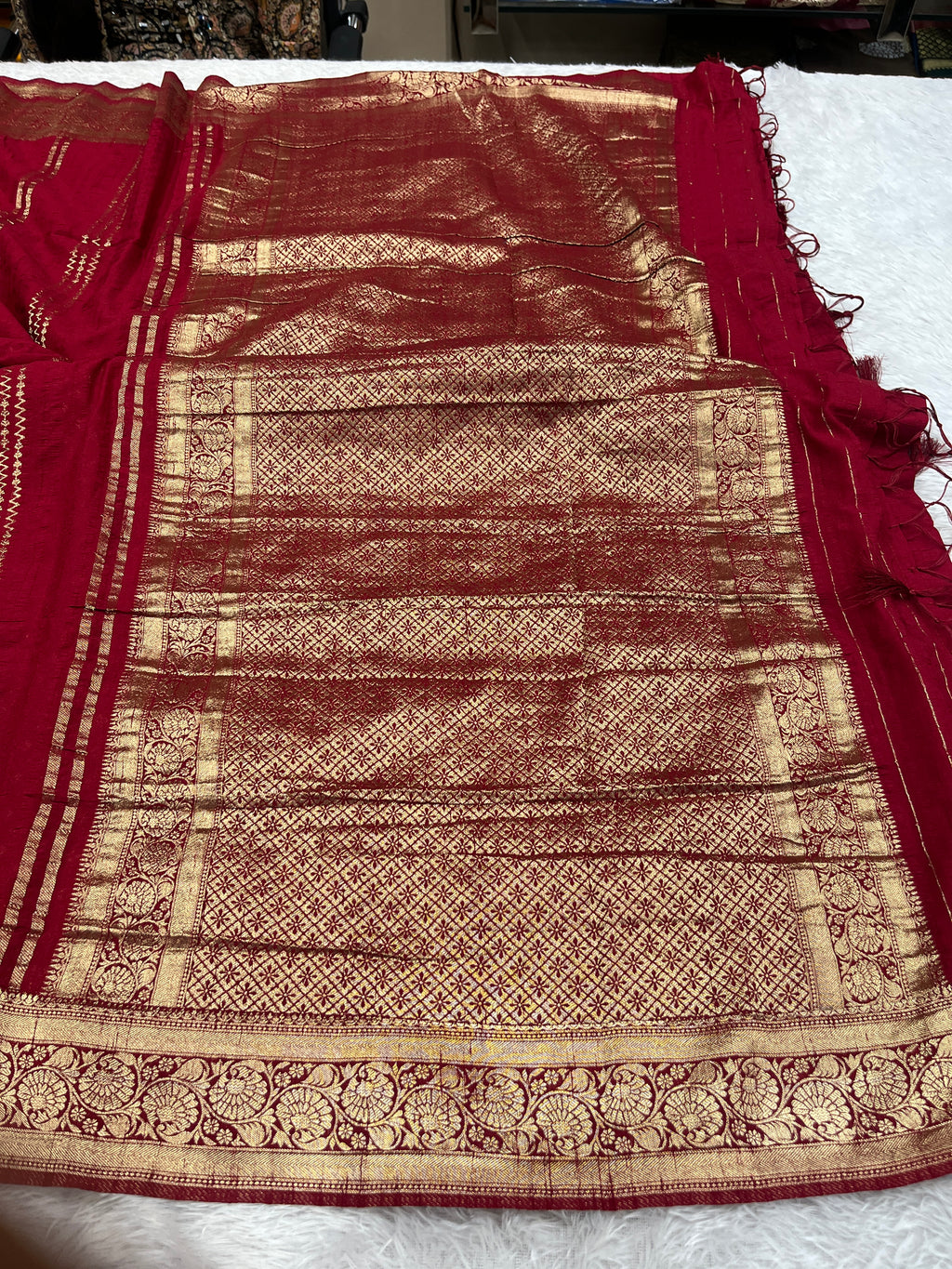 Raw Silk Zari Lining Maroon Saree RS003