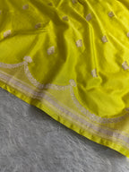 Lemon Banarasi Mashru Silk Saree with Jacquard Woven Raw Mango Buta Design MKS097