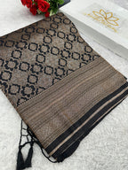Black Banarasi Dupion Silk Saree with Embossed Antique Zari Weaving & Rich Antique Zari Pallu | STF100
