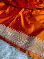 Orange Banarasi Mashru Kataan Silk Saree with Jacquard Woven Matar Buti Design & Rupa-Sona Zari MKS101