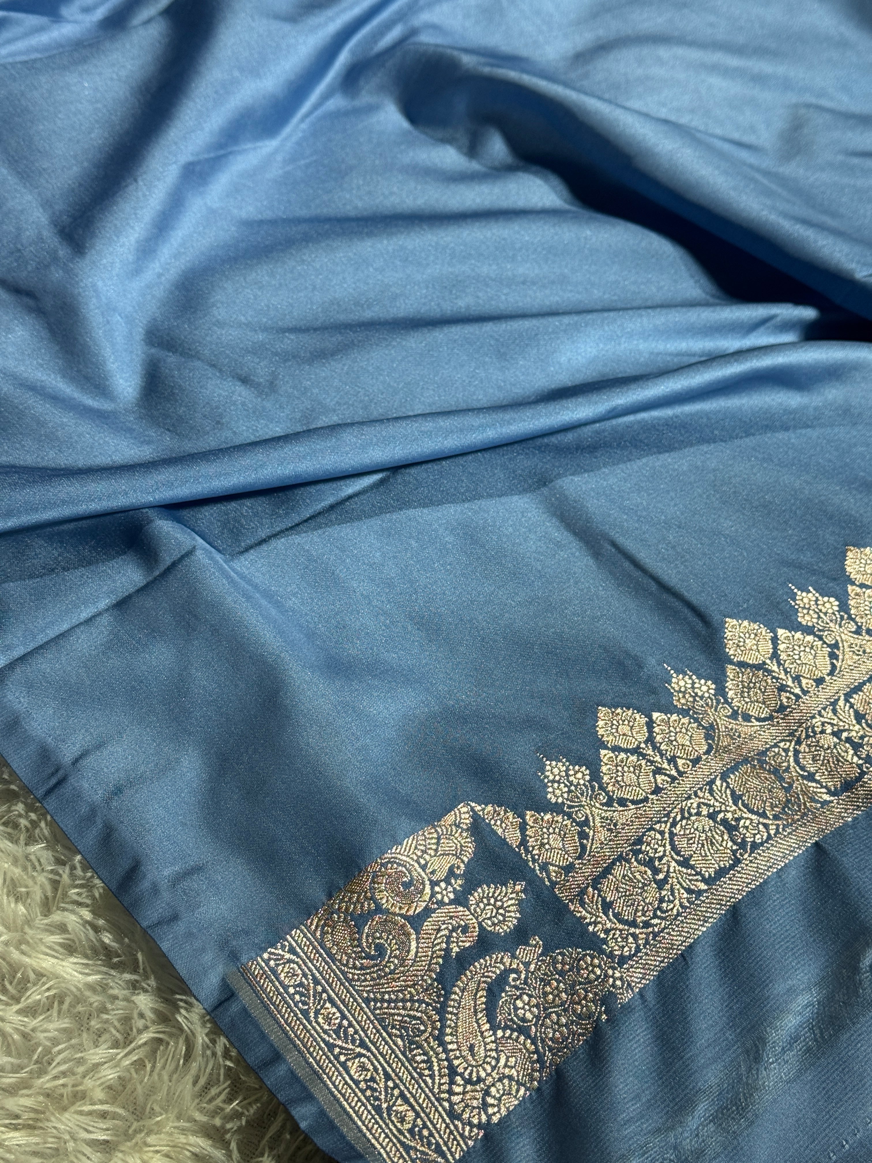 MOF Color Banarasi Mashru Silk Saree with Leaf Buta Jacquard Weave MKS156