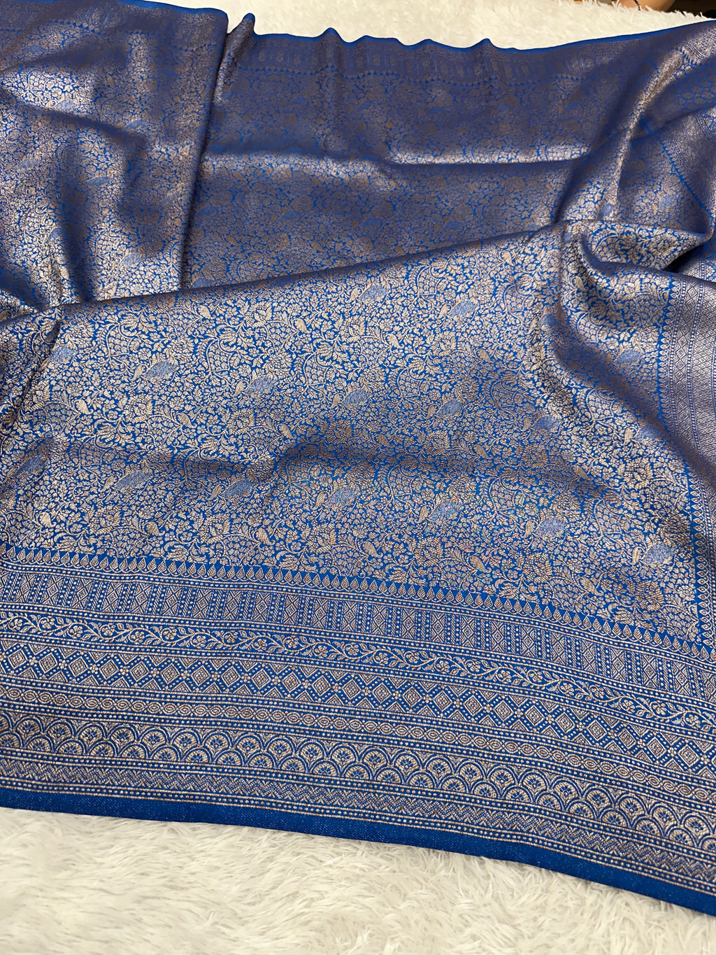 Light blue Banarasi Dupion Silk Saree with Embossed Antique Zari Weaving & Rich Antique Zari Pallu | STF89