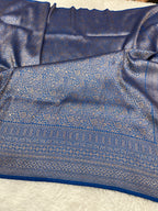 Light blue Banarasi Dupion Silk Saree with Embossed Antique Zari Weaving & Rich Antique Zari Pallu | STF89