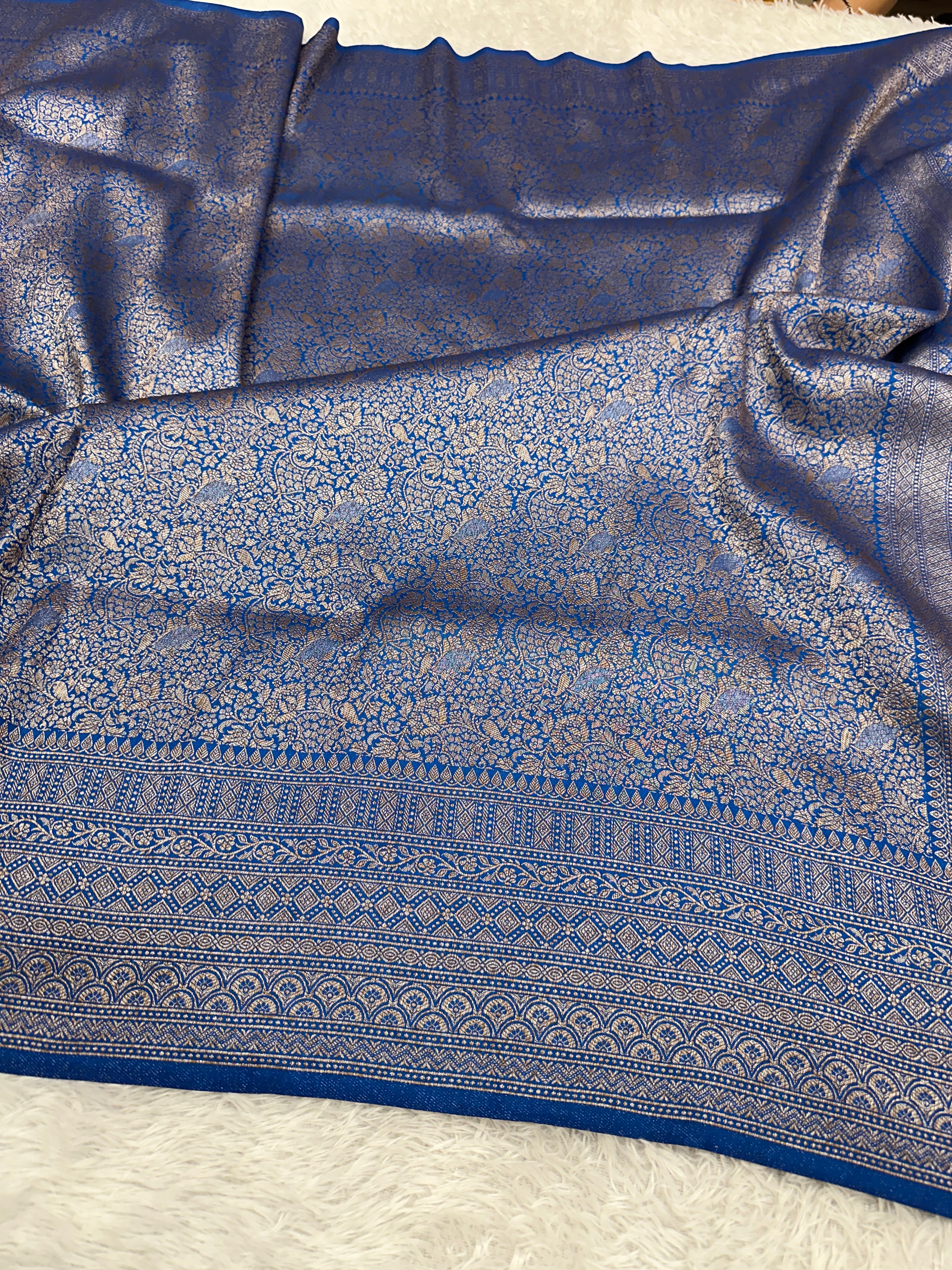 Light blue Banarasi Dupion Silk Saree with Embossed Antique Zari Weaving & Rich Antique Zari Pallu | STF89