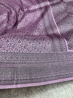 STF52 – Graceful Lavender Dupion Saree with All-Over Floral Woven Designs