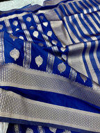 Chinon Silk Horizontal Buta Design Navy Blue Color Saree CN09