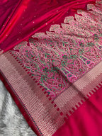 Rani Banarasi Mashru Silk Saree with Dot Buti Weaving & Fancy Jacquard Border MKS103