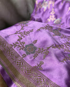 Banarasi Mashru Kataan Silk Saree Featuring Jaal Weave with Silver Zari Meena Work & Rich Pallu – MKS414