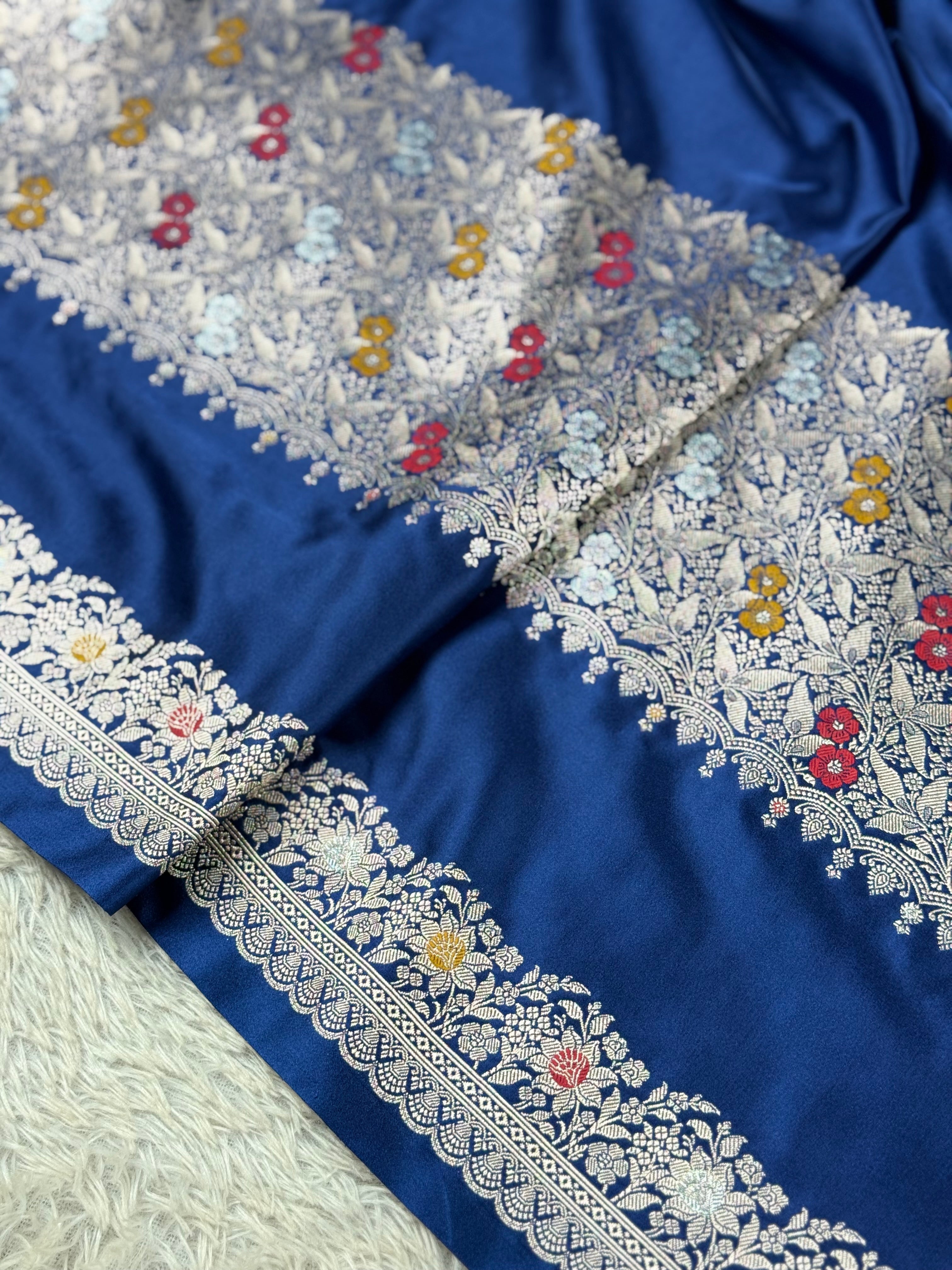 Elegant Navy Blue Zari Meenakari Banarasi Saree with Rich Pallu | MKS563