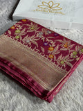 Strawberry Color Banarasi Mashru Silk Saree with Zari Meena Jangla Jaal Weave
MKS161