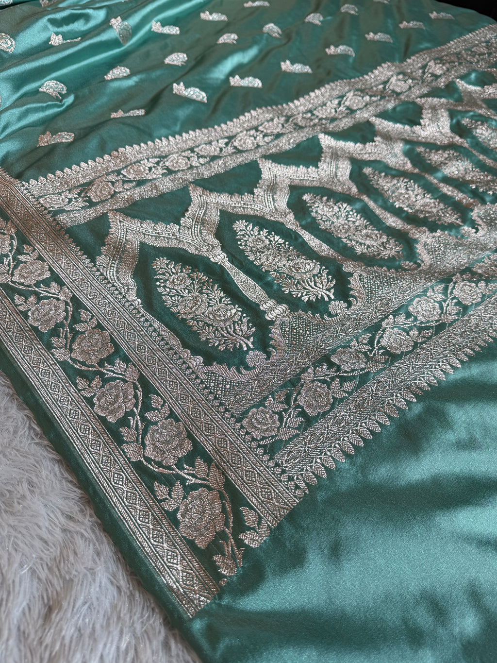 Mashru kataan Silk Saree in Rose Buta Design MKS010