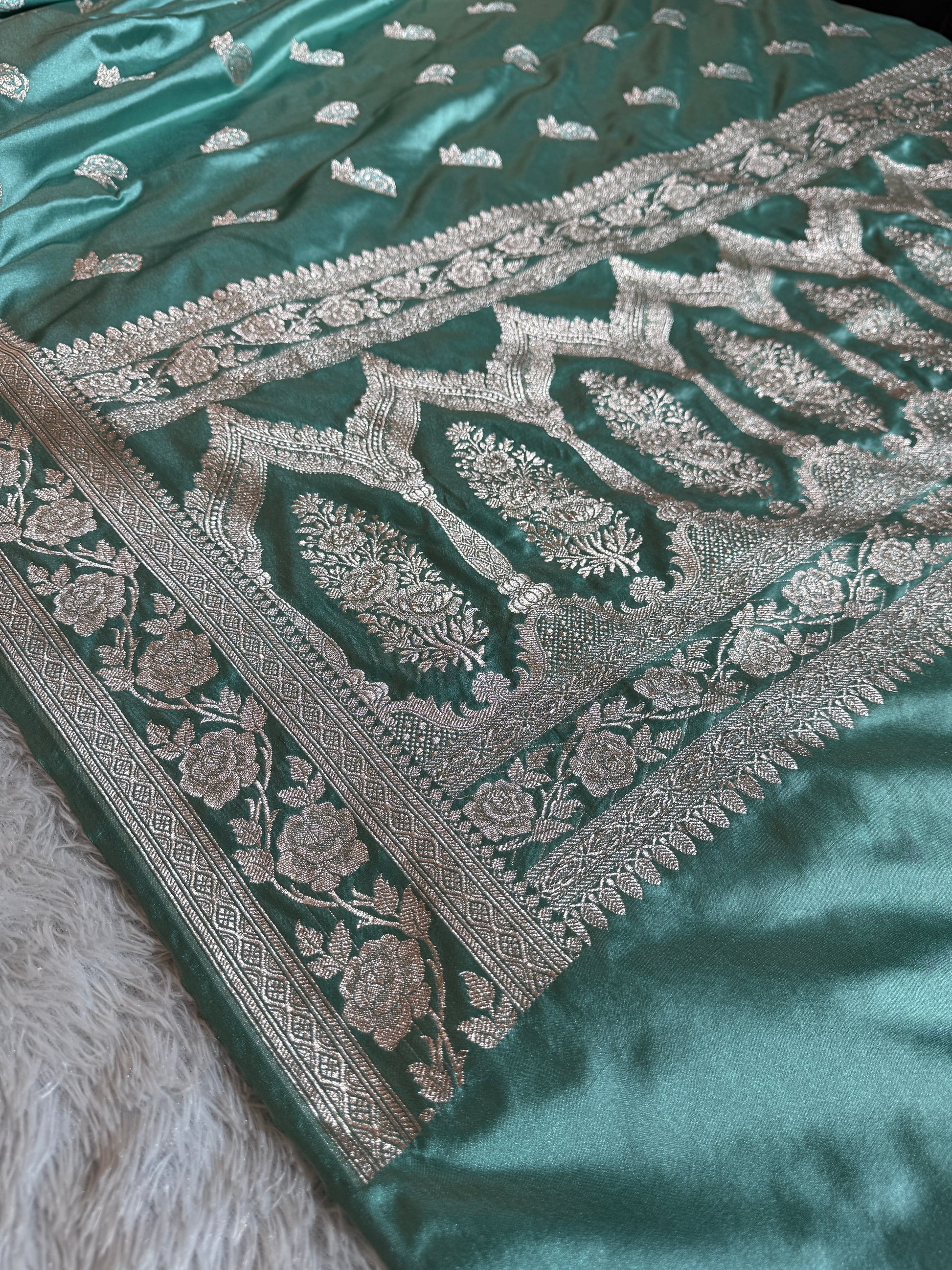 Mashru kataan Silk Saree in Rose Buta Design MKS010