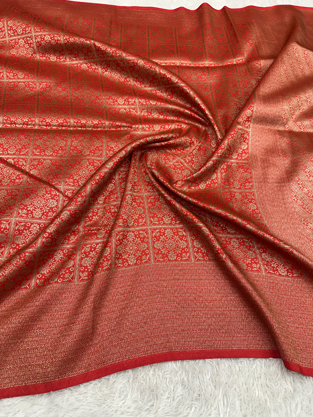 Red  Banarasi Dupion Silk Saree with Embossed Antique Zari Weaving & Rich Antique Zari Pallu | STF76
