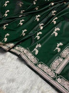 Banarasi Mashru Kataan Silk Saree Featuring Flower Buta Design with Ikkat Border and Zari Pallu – MKS409