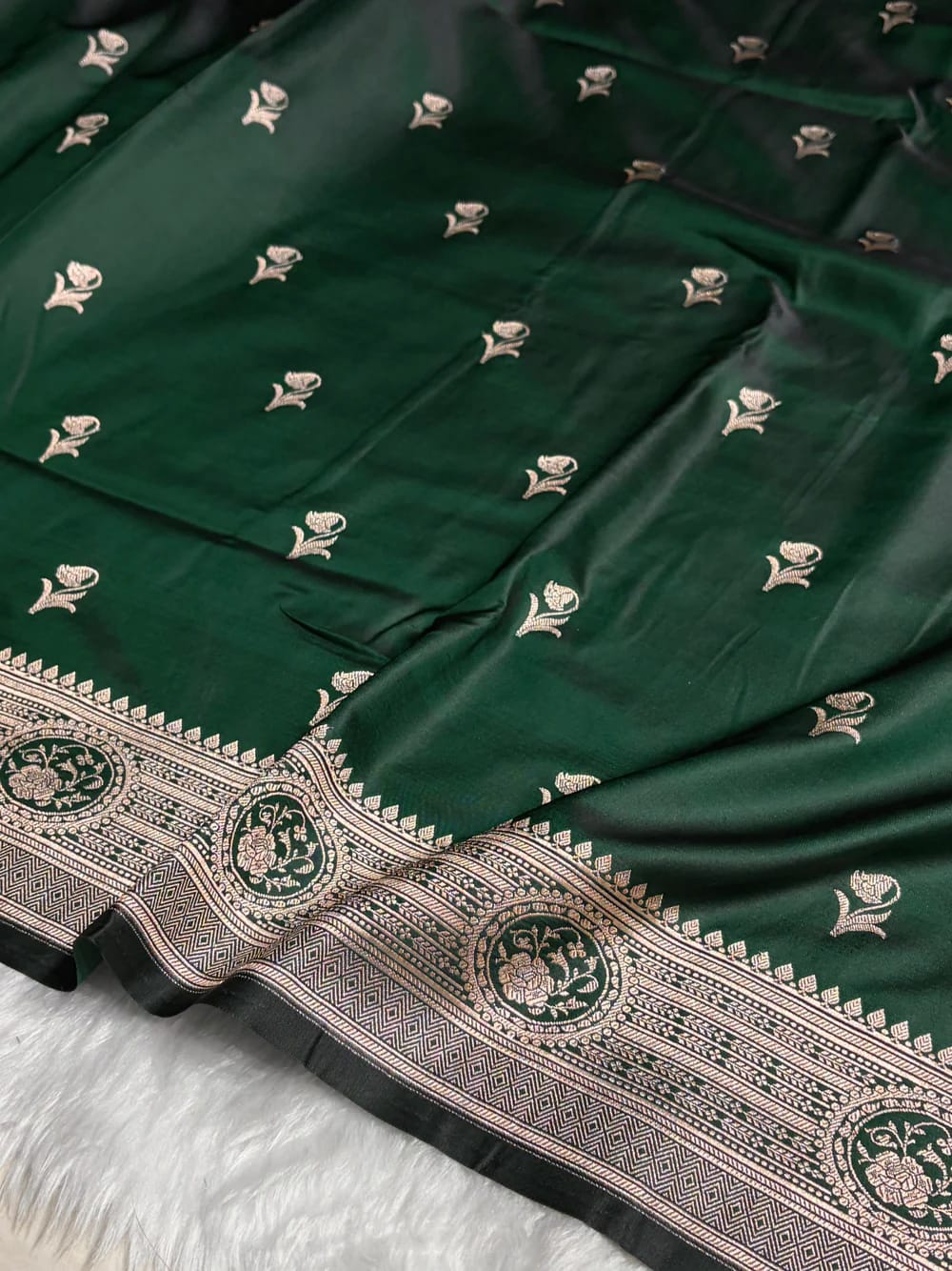 MKS305 Banarasi Mashru Silk Saree with Buta Pattern – Black, Red, Green, Yellow & Orange