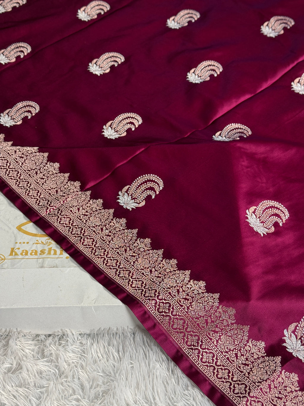 Pink Magenta Mashru Kataan Silk Saree with Meenakari Buta & Rich Zari Woven Pallu | MKS699