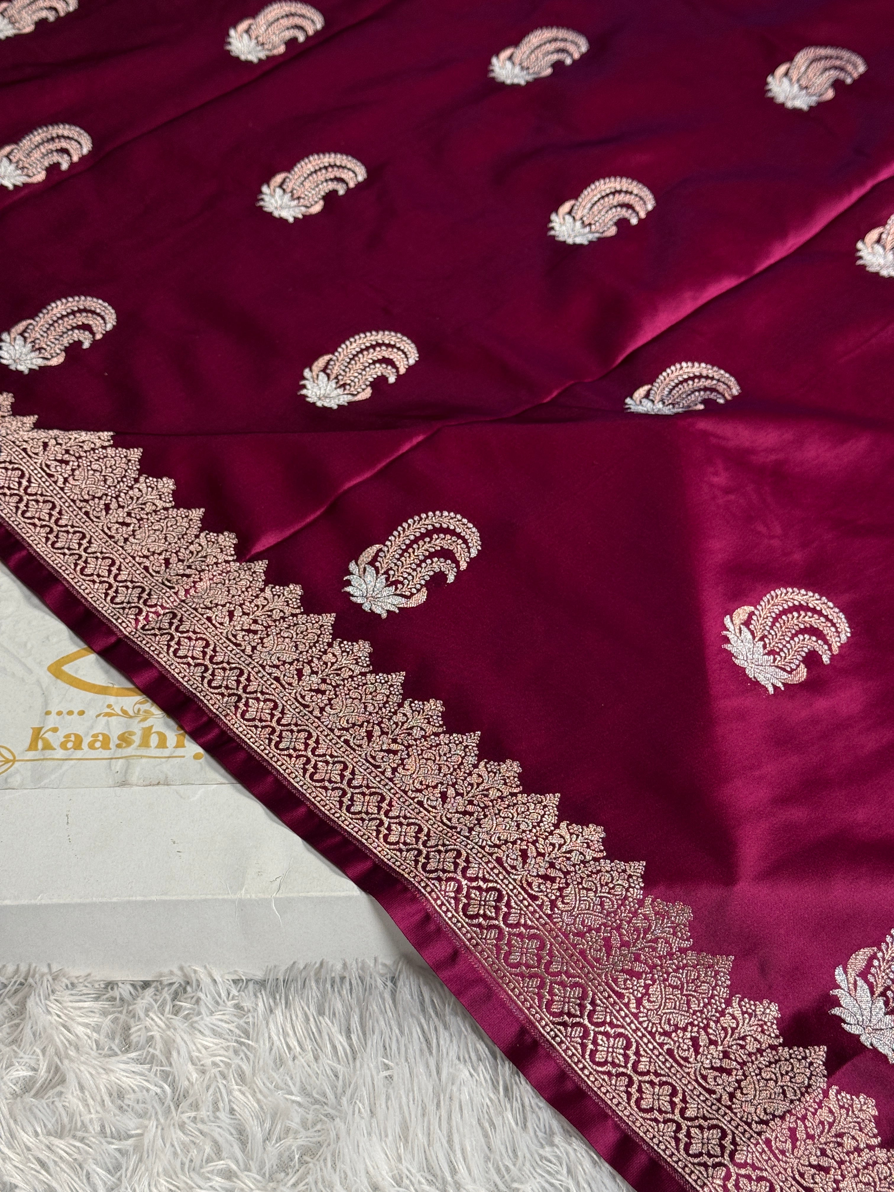 Pink Magenta Mashru Kataan Silk Saree with Meenakari Buta & Rich Zari Woven Pallu | MKS699