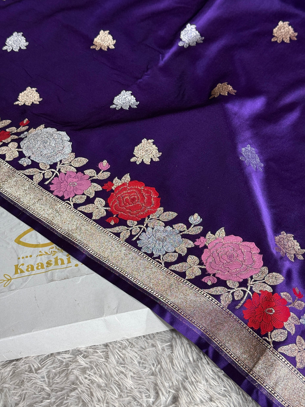 Purple Mashru Kataan Silk Saree with Zari Buta & Meenakari Border | Rich Zari Pallu | MKS507